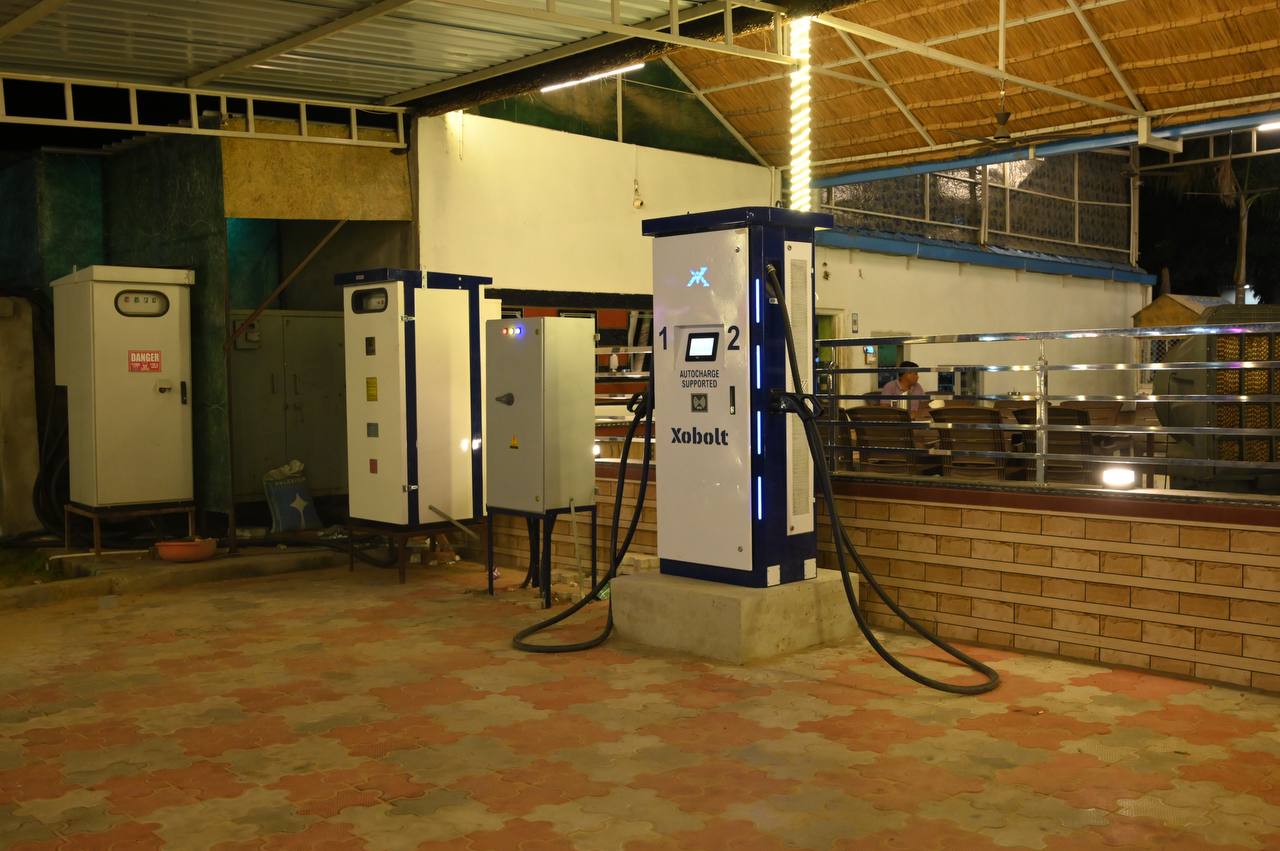 EV charging equipment beneath the covered frontage at Green Valley Resort.